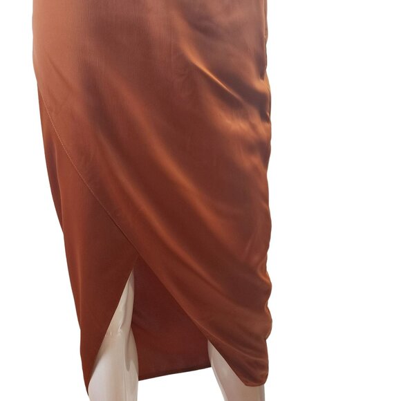 Missguided Rust Asymmetrical Strap Drape Satin Midi Dress Size 2 NWT - Picture 4 of 16
